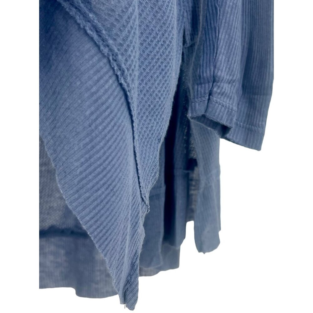 NWT Free People Blue Oversized Long Sleeve Waffle Knit Henley Top - Picture 11 of 14